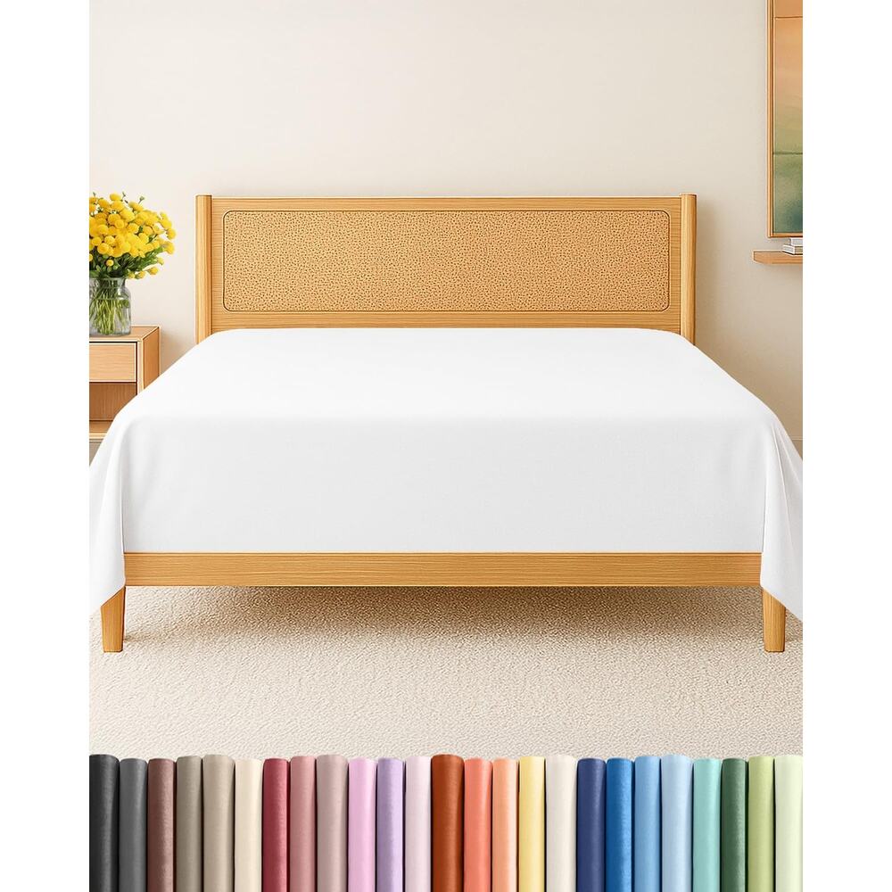 Queen Size  Top Flat Sheet ONLY, Ultra-Soft, Comfy Breathable & Cooling - White